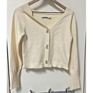 b+ab Women Size Small Pullover Sweater Bunny Pearl Buttons Cream‎ Easter Unique